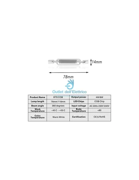 Duralamp LF1970W R7s LED 78mm 4W 220-240V 2700K